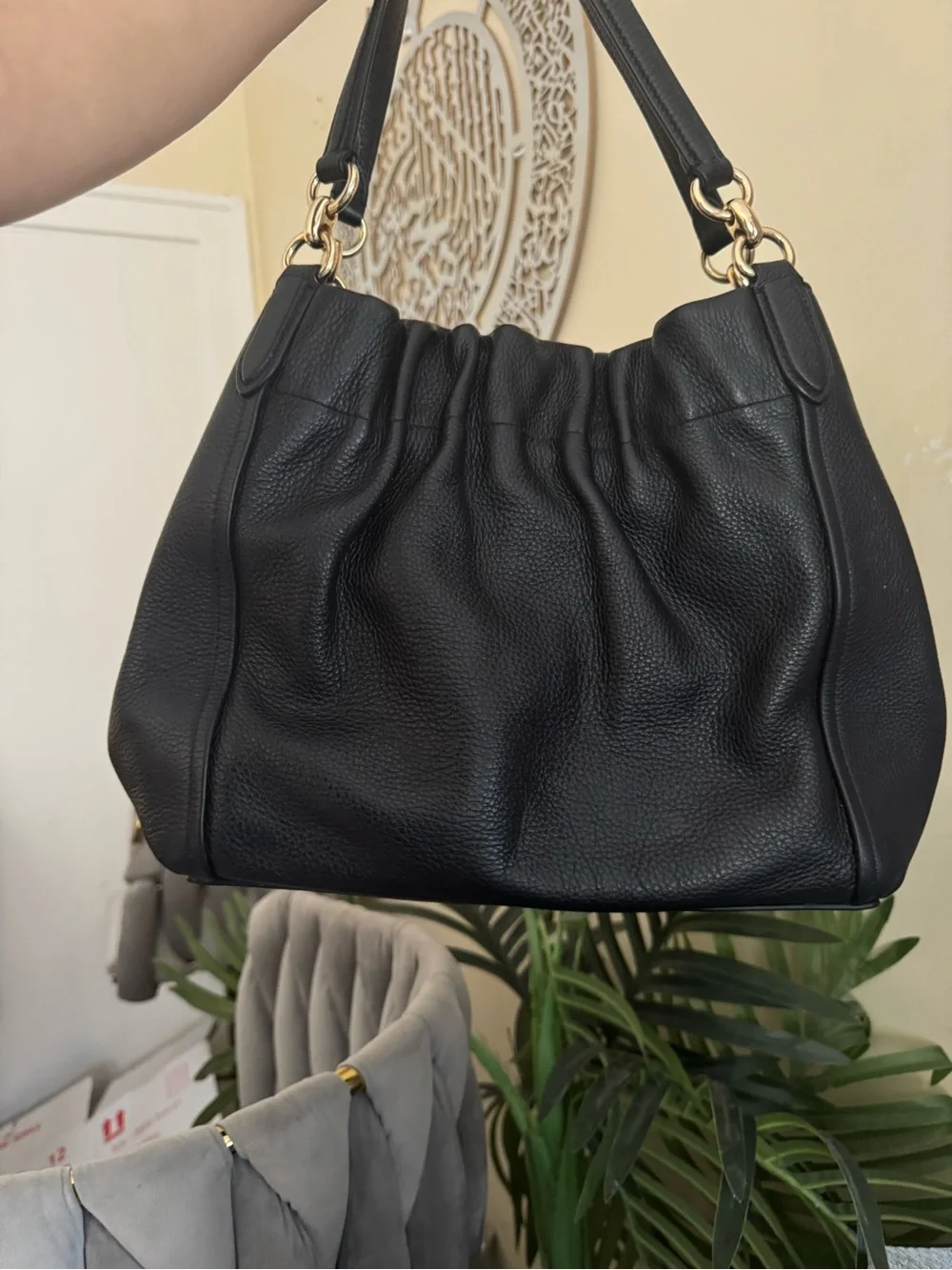 Coach Black Pebbled Leather Double-Handle Shoulder Tote